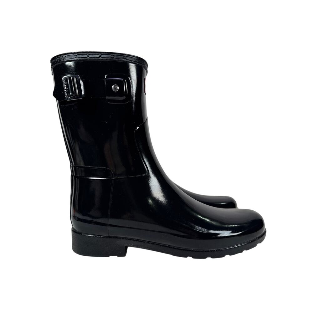 Hunter Original Short Gloss Rain Boots Womens 9‎ Black Shiny Rubber Adjustable